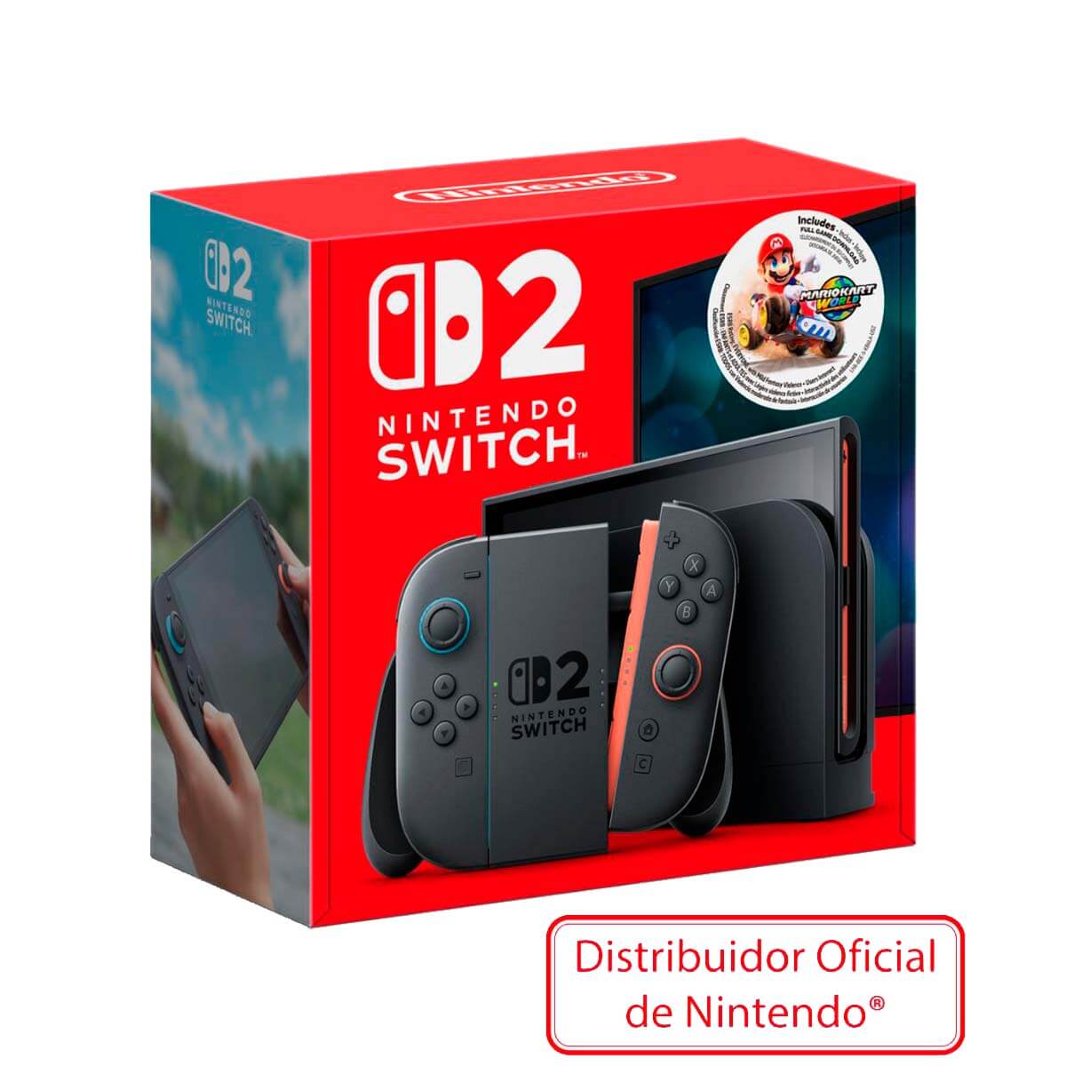 Consola Nintendo Switch 2 con controles Joy-Con y juego Mario Kart World